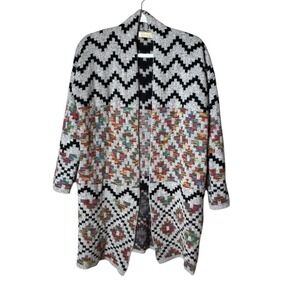 Vintage Southwestern Cardigan Duster Size Large Bohemian Aztec Open Long Pockets